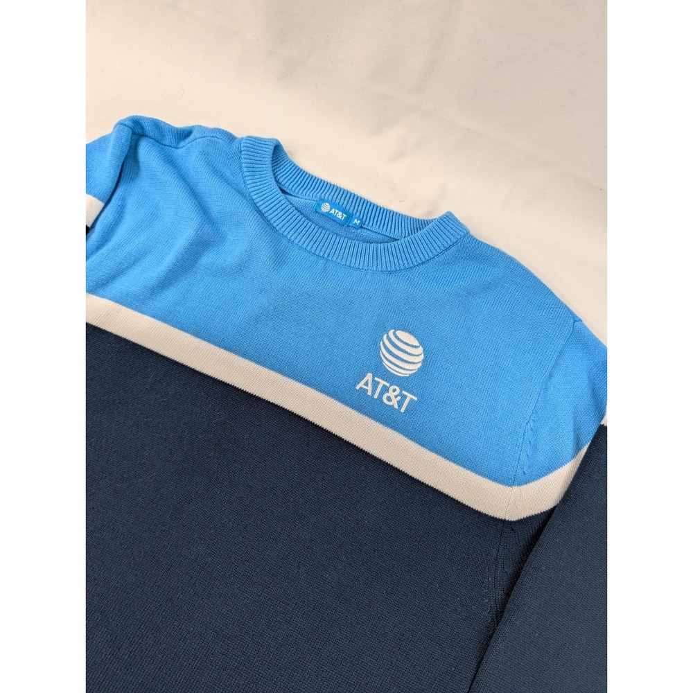 AT&T Sweater Mens Medium Blue Colorblock Embroidery Pullover